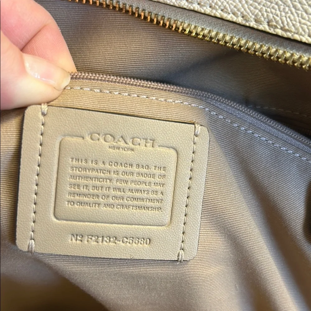Coach Cream Pebbled Leather Backpack with Gold-Tone Hardware